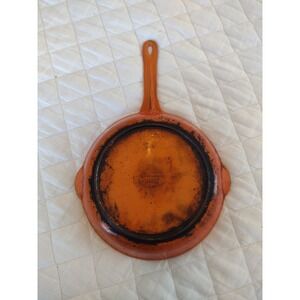 Vtg Descoware 9 1/2 in Cast Iron Skillet Red Flame Orange Enamel Belgium Small